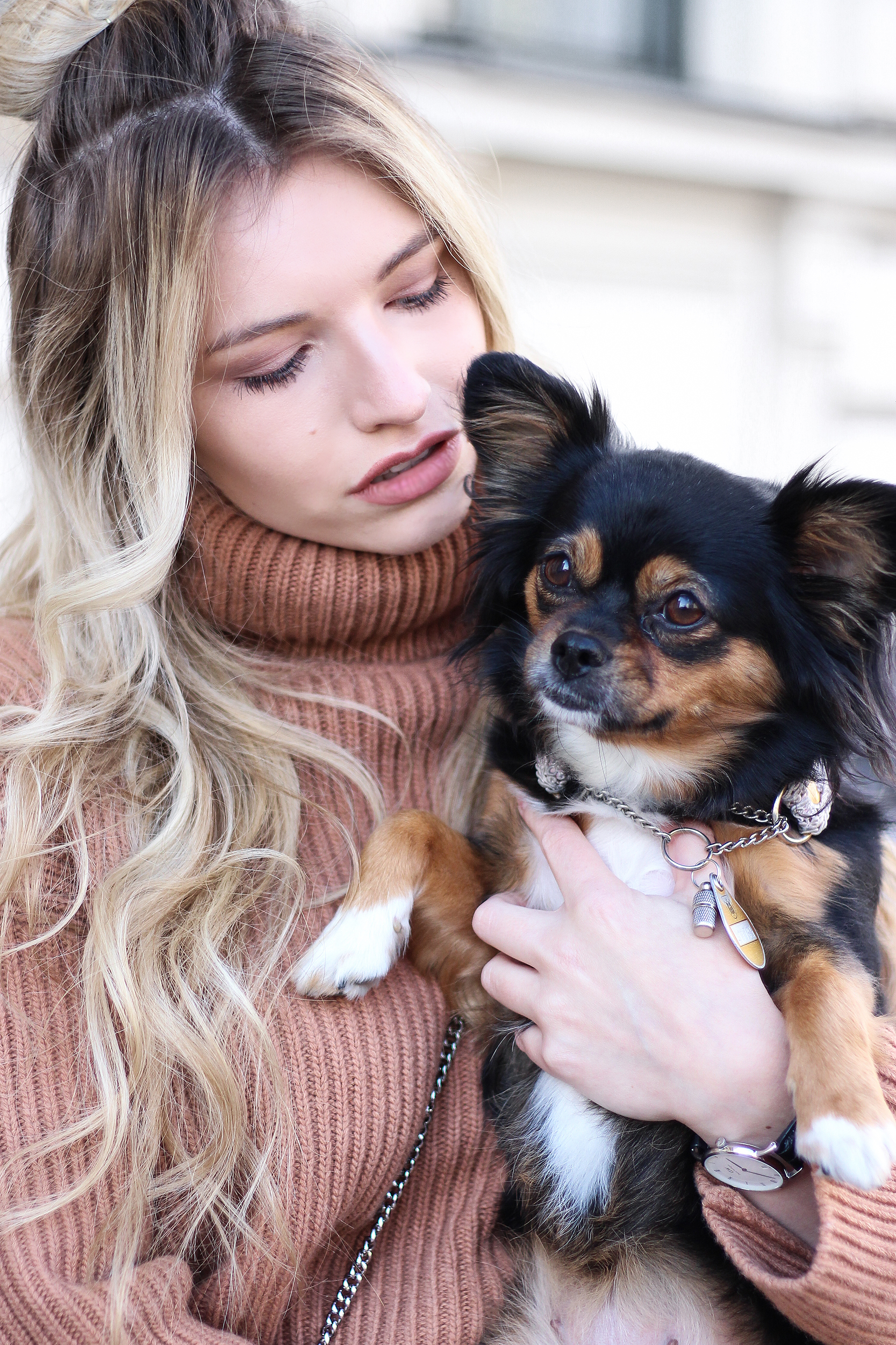 franziska-elea-blogger-aus-muenchen-fashionblog-mini-rock-fashionblogger-rollkragen-pullover-brauner-pullover-strick-grobstrick-hund-chihuahua-mix